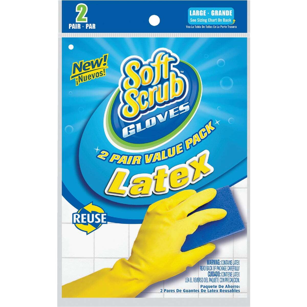 BIG TIME PRODUCTS LLC Latex Gloves, Yellow With Flocked Lining, Large, 2-Pr. 12323-26
