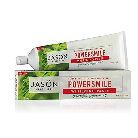 JASON Powersmile Whitening Fluoride-Free Toothpaste, Powerful Peppermint, 6 Ounce Tube