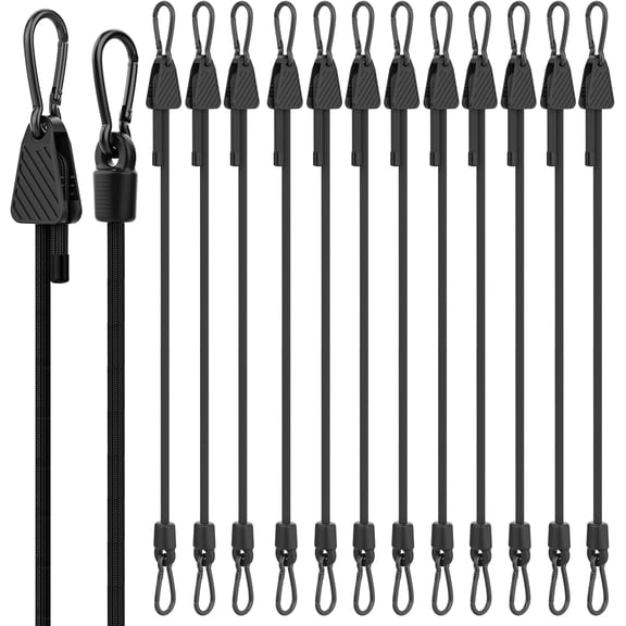 Adjustable Bungee Cords with Hooks, 6 Pack Heavy Duty Outdoor Carabiner Bungee Cord, Black Super Elastic Bungee Straps Easily Adjust from 7" to 48", Great for Cargo, Camping, Bike Racks, Tents