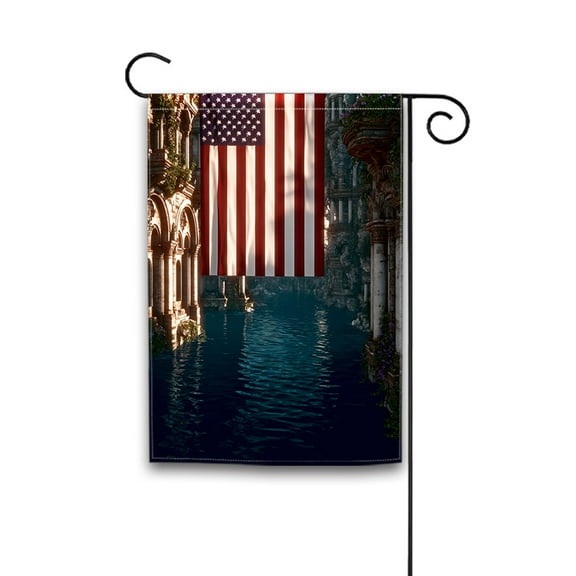 Double-Sided American Flag Garden Flag - 12x18 Inch Outdoor Welcome Banner for Yard, Seasonal Patriotic Decor with Floral Design