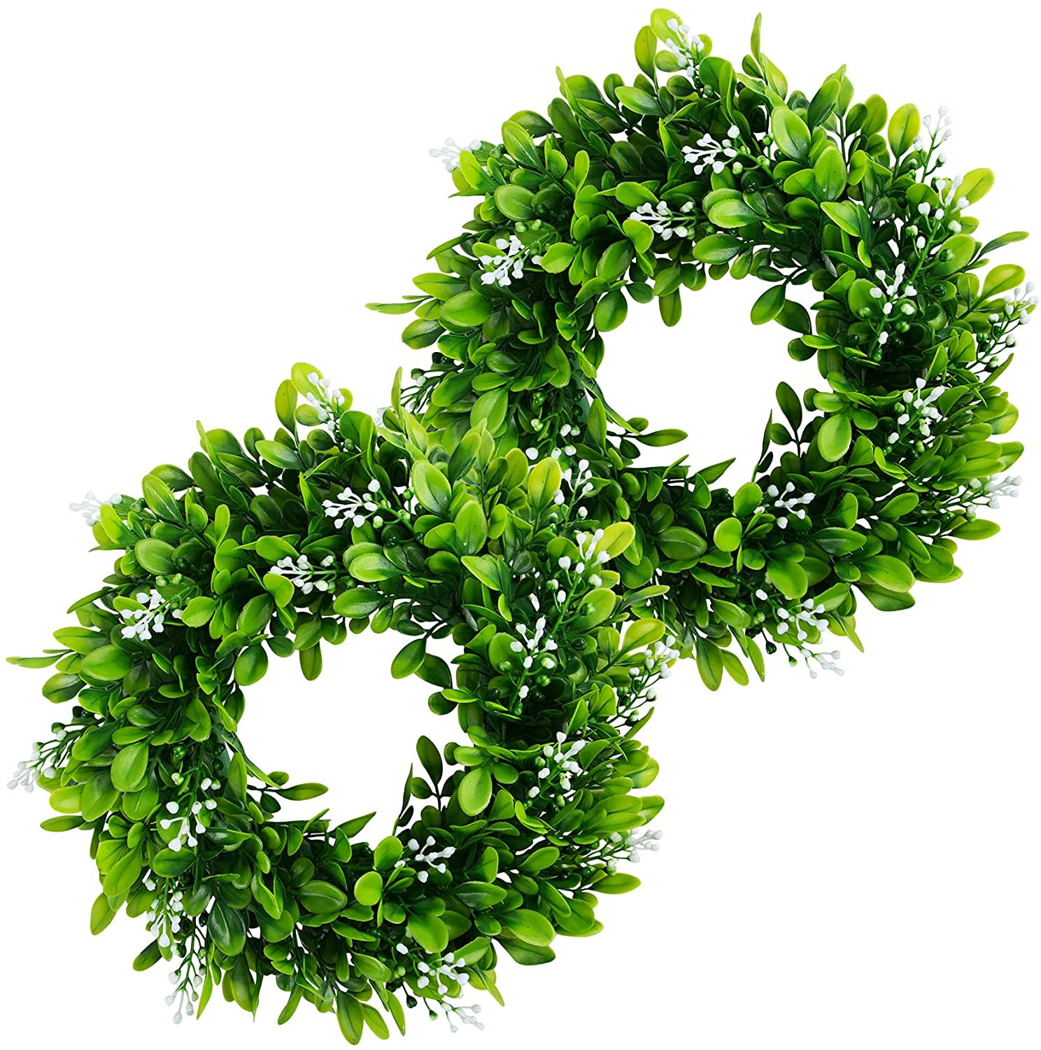 Visland 2Pack Boxwood Wreath Round Wreath Artificial Wreath Green