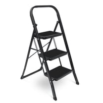 SZHLUX 3 Step Ladder, Foldable Steel with Wide Anti-Slip Pedals and Convenient Handgrip, Black