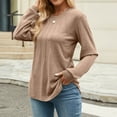 thumbnail image 4 of Long Sleeve Shirts for Women Cotton Loose Casual Pleated Tunic Tops Fall Crew Neck Dressy Pullover Blouses (Khaki M), 4 of 6