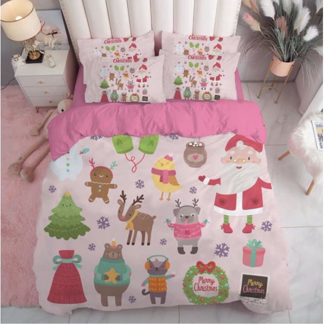 Christmas Santa Claus Snowman Reindeer Print Bedding Bed Set King Queen