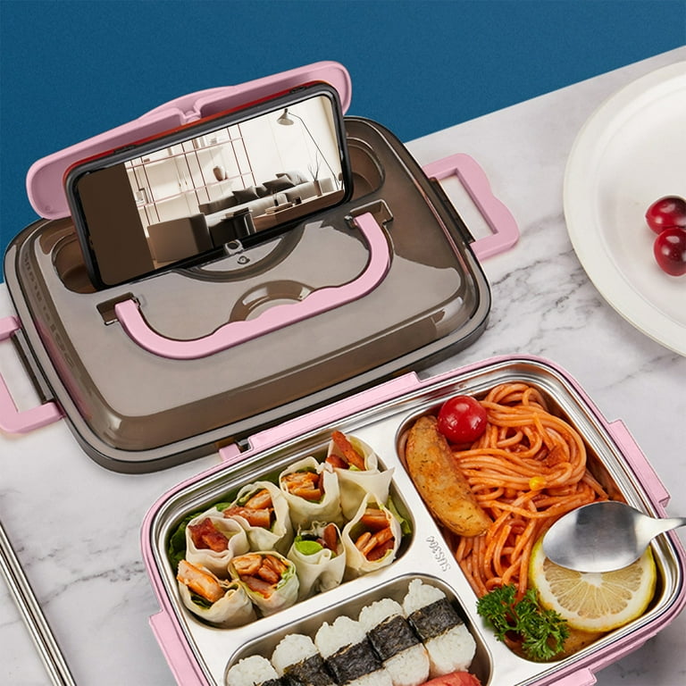 Suntekcam Lunch Box for Women, Bento Box with Knife and Fork, 1400ml Large Capacity Three Compartment Kids Lunch Box, Microwaveable Heating Lunch Box