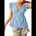 thumbnail image 3 of Blusa de Tirantes con Cuello en V, Mangas con Volantes y Ojales Acampanados para Mujer Azul XL, 3 of 7