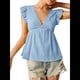 thumbnail image 3 of Blusa de Tirantes con Cuello en V, Mangas con Volantes y Ojales Acampanados para Mujer Azul L, 3 of 7
