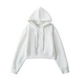thumbnail image 4 of Htigea Women's Cropped Pullover Hoodies Solid Color Long Sleeve Y2k Drawstring Hooded Sweatshirts for Fall White M, 4 of 4