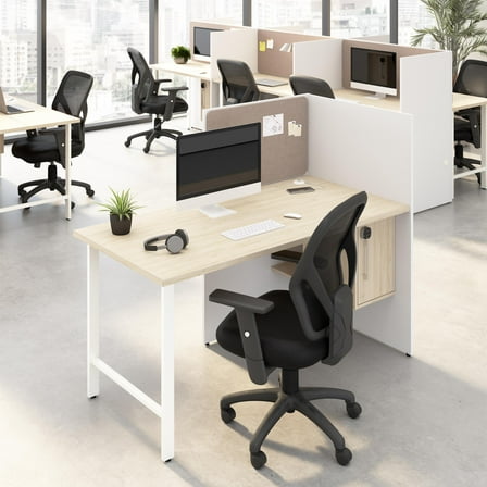 Hustle 60-inch Office Cubicle Desk with Storage in White/Elm - Engineered Wood