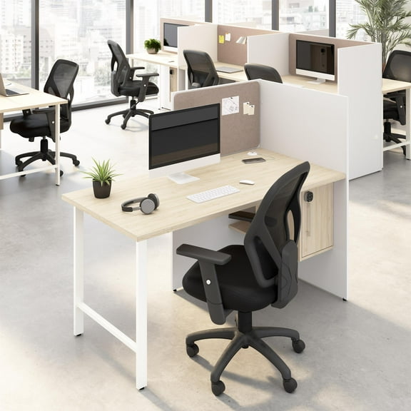 Hustle 60-inch Office Cubicle Desk with Storage in White/Elm - Engineered Wood