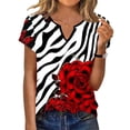 thumbnail image 2 of Odbmxy Tee Shirts for Women Plus Size Summer Short Sleeve V-Neck Womens Top Party Casual Shiny Loose Floral Black Tops, 2 of 7