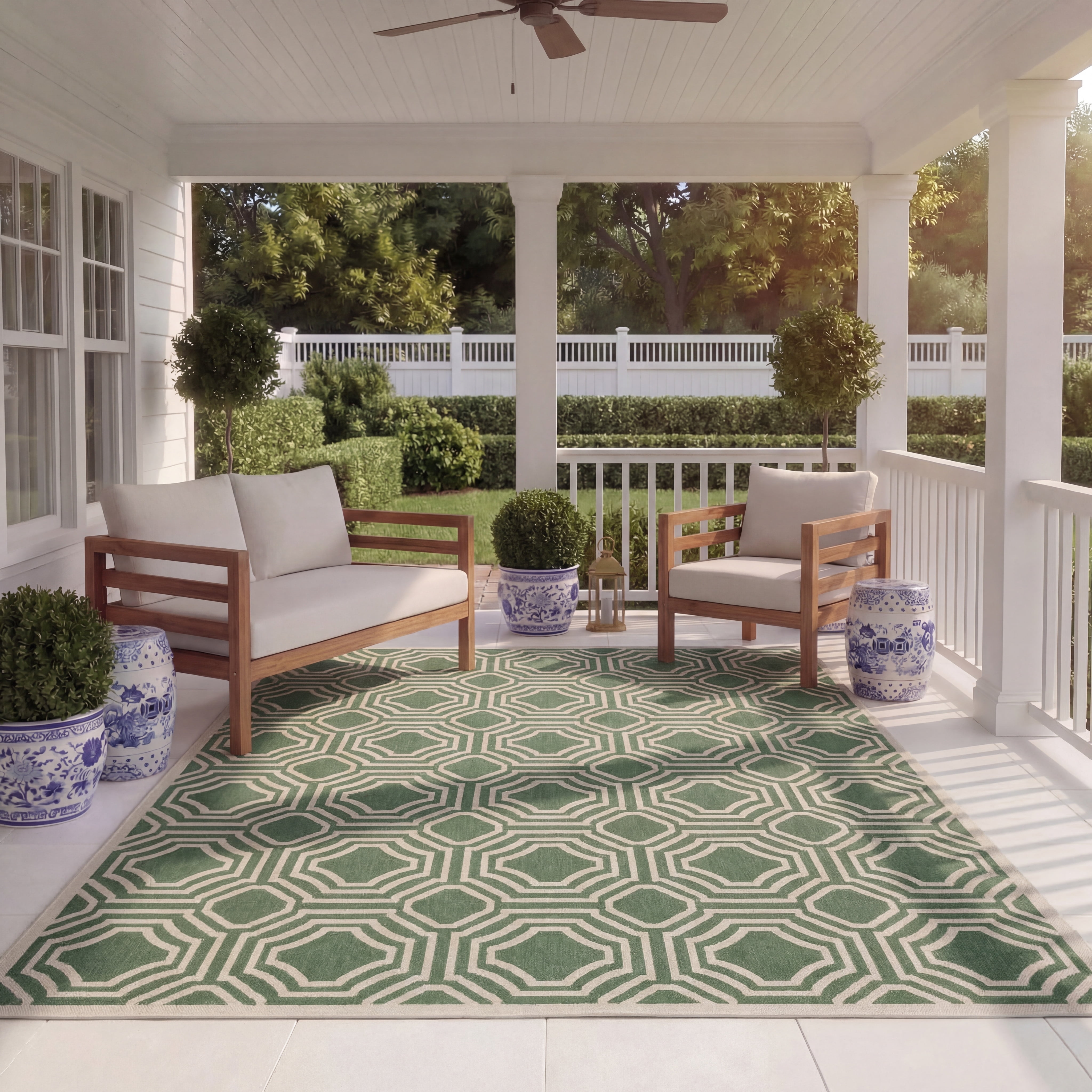 Safavieh Courtyard Brooklyn Geometric Indoor/Outdoor Area Rug, Dark Green/Beige, 9' x 12'
