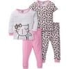 Gerber Baby Toddler Girl Mix N Match Snug Fit Cotton Pajamas, 4pc Set