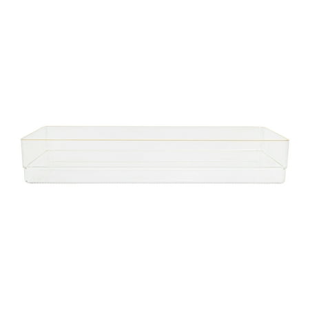 Martha Stewart - Kerry Set of 8 Plastic Stacking Desk Drawer Organizers with Gold Trim - 9 x 3 - Clear/Gold Trim