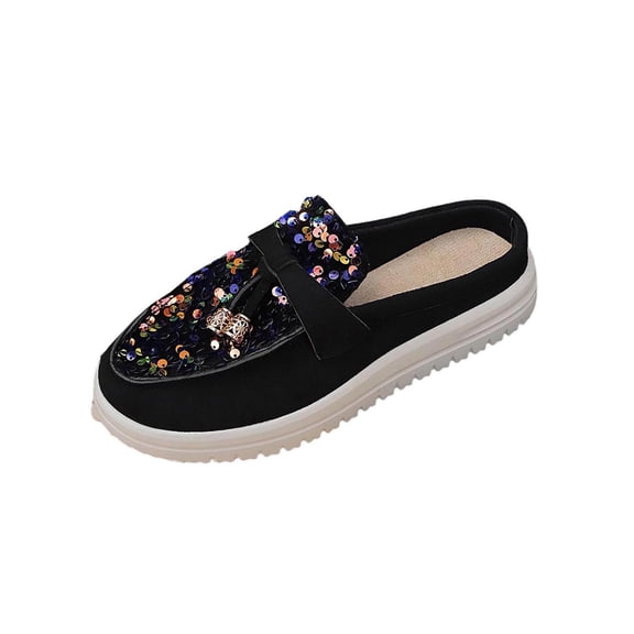 KIJBLAE Women's Bohemian Sequin Closed Toe Mule Flats, Slip On Trendy Comfortable Casual Flat Shoes Gold 38