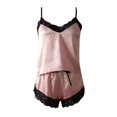 thumbnail image 1 of Gibobby Conjunto de pijama Conjunto de pijama de satén con pantalones cortos y tirantes de encaje sexy para mujer(Rosa,G), 1 of 5