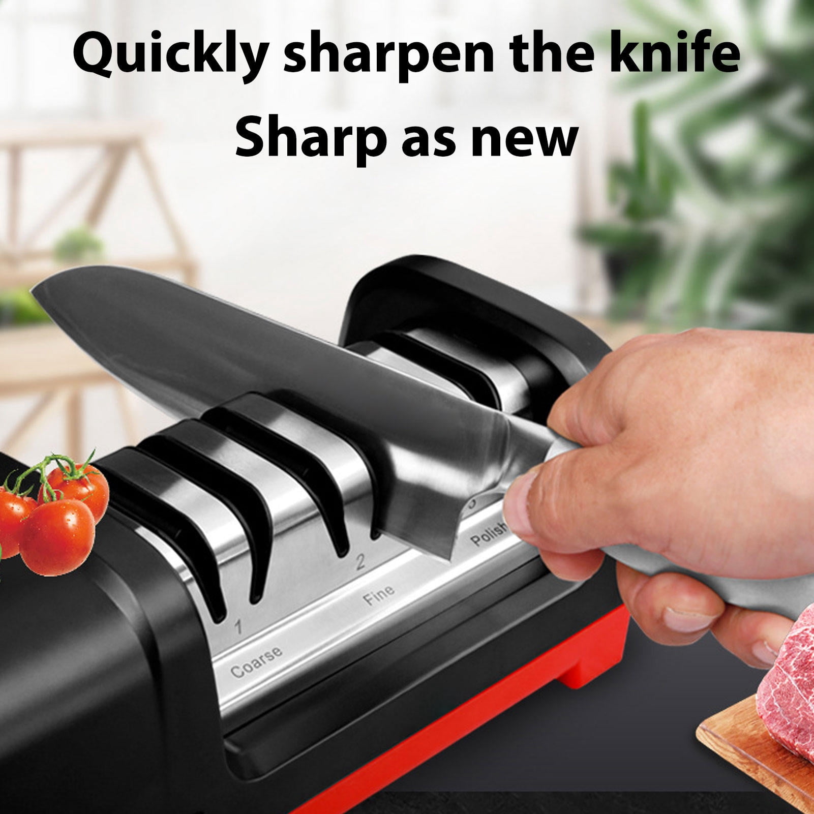 LAZIOEGR 3‑Stage Electric Knife Sharpener with 15° Angle Guide, Diamond & Resin Wheels, Magnetic Dust Collection