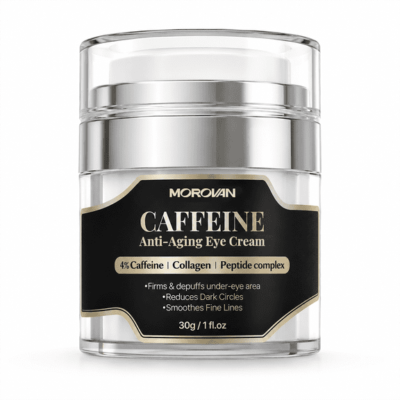 Morovan 4% Caffeine Eye Cream with Peptides & Collagen, Under Eye Cream for Puffiness and Dark Circles, 1 fl.oz