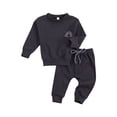 thumbnail image 2 of Kids Baby Solid Color Clothes Set, Baby Rainbow Embroidery Long Sleeve O-neck Tops + Drawstring Waist Long Pants, 2 of 8