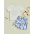 thumbnail image 5 of Baby Toddler Boys Summer Clothes for 4th of July, 6 12 18 24 Months 2T 3T 4T Short Sleeve Embroidery Truck T-shirt with Plaid Shorts for Independence Day, 5 of 9