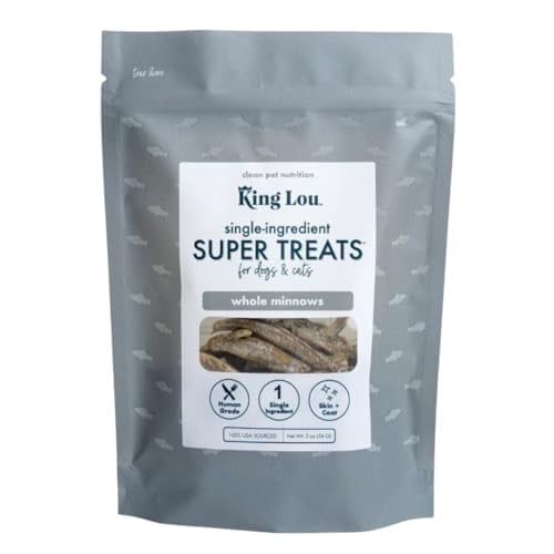 King Lou Pets - Whole Minnows for Cats and Dogs - Freeze Dried Minnows - USA-Made Freeze Dried Dog Treats and Cat Treats - Omega Rich for Skin and Coat Health - 100% USA Sourced - 2 oz Per Pouch