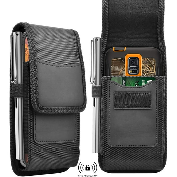 Phone Holster for Samsung Galaxy S25 S24 S23 S22 S21 Ultra S20 FE S10 A03S A16 A13 A32 A51 A52 Note 20 Ultra Note 10 Plus Nylon Cell Phone Pouch Belt Holder Carrying Case with Belt Clip,Black