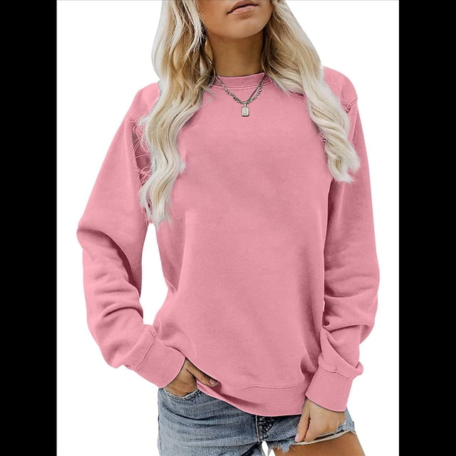 Sudaderas Informales de Cuello Redondo para Mujer, Camisetas de Larga y Corte Holgado para Otoño. Rosa L