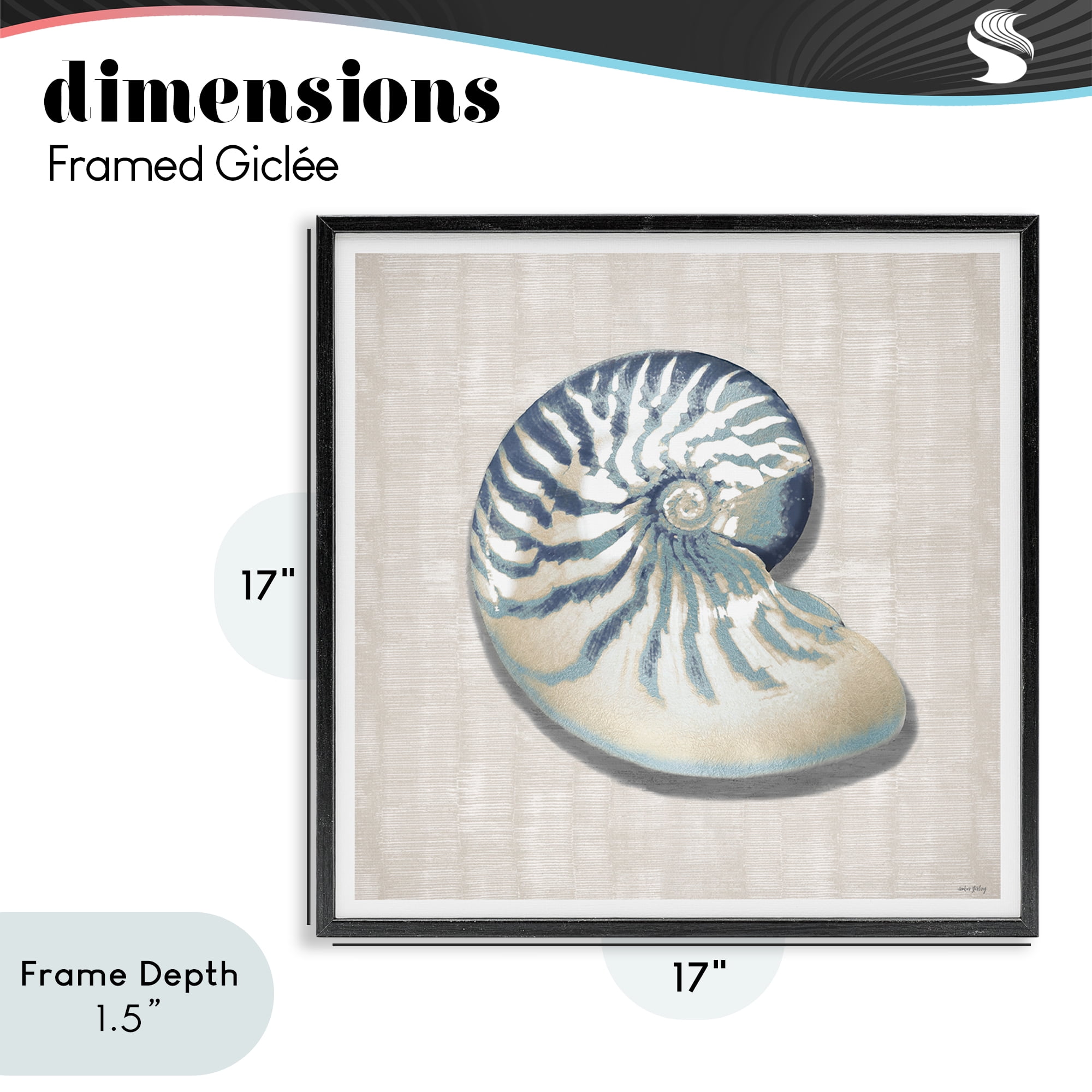 Stupell Industries Nautilus Shell in Misty Blue Black Framed Giclee Art, design by Amber Sterling