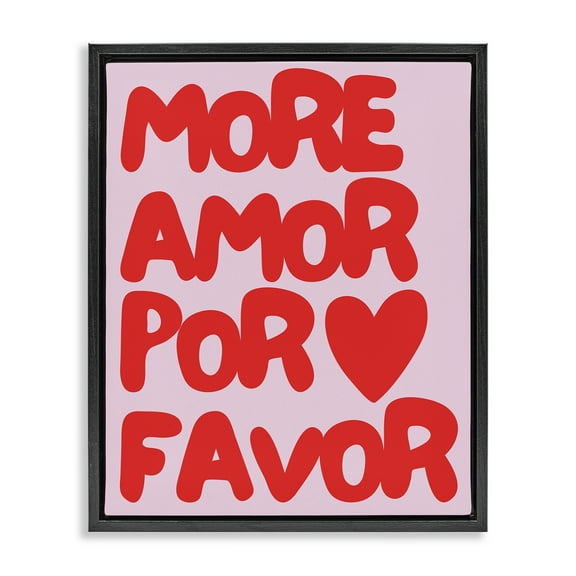 Stupell Industries Red & Pink More Amor Text & Numbers Painting Black Floater Framed Canvas Art Print Wall Art, 17 x 21