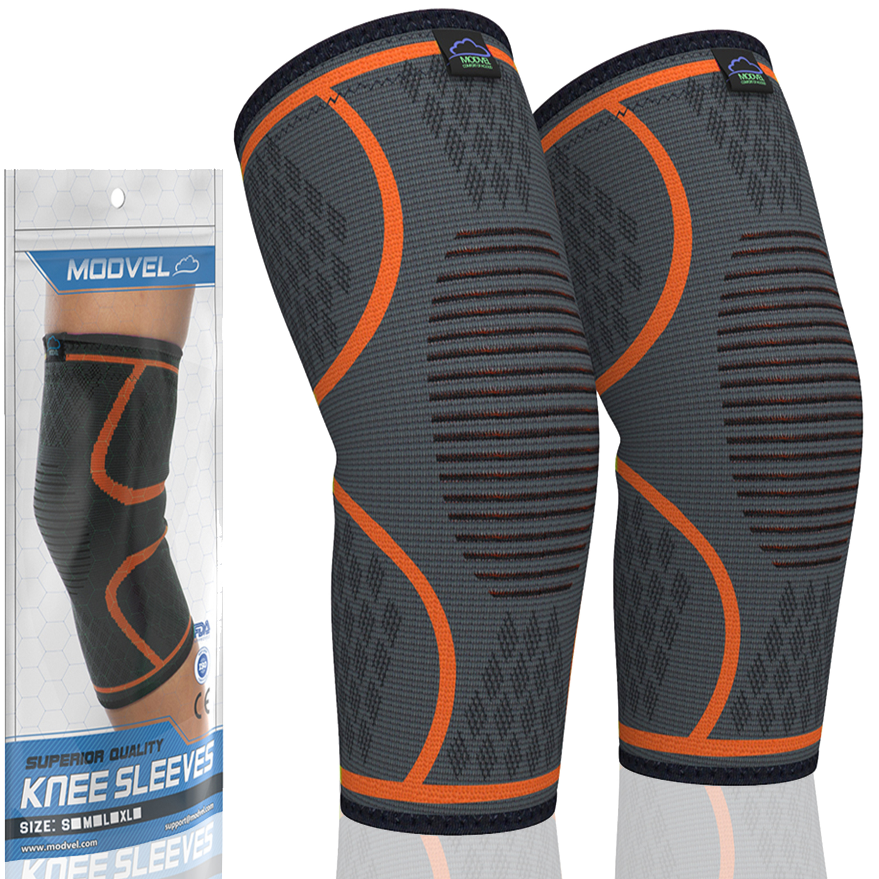 MODVEL 2 Pack Knee Compression Sleeve Best Knee Brace Knee Support 