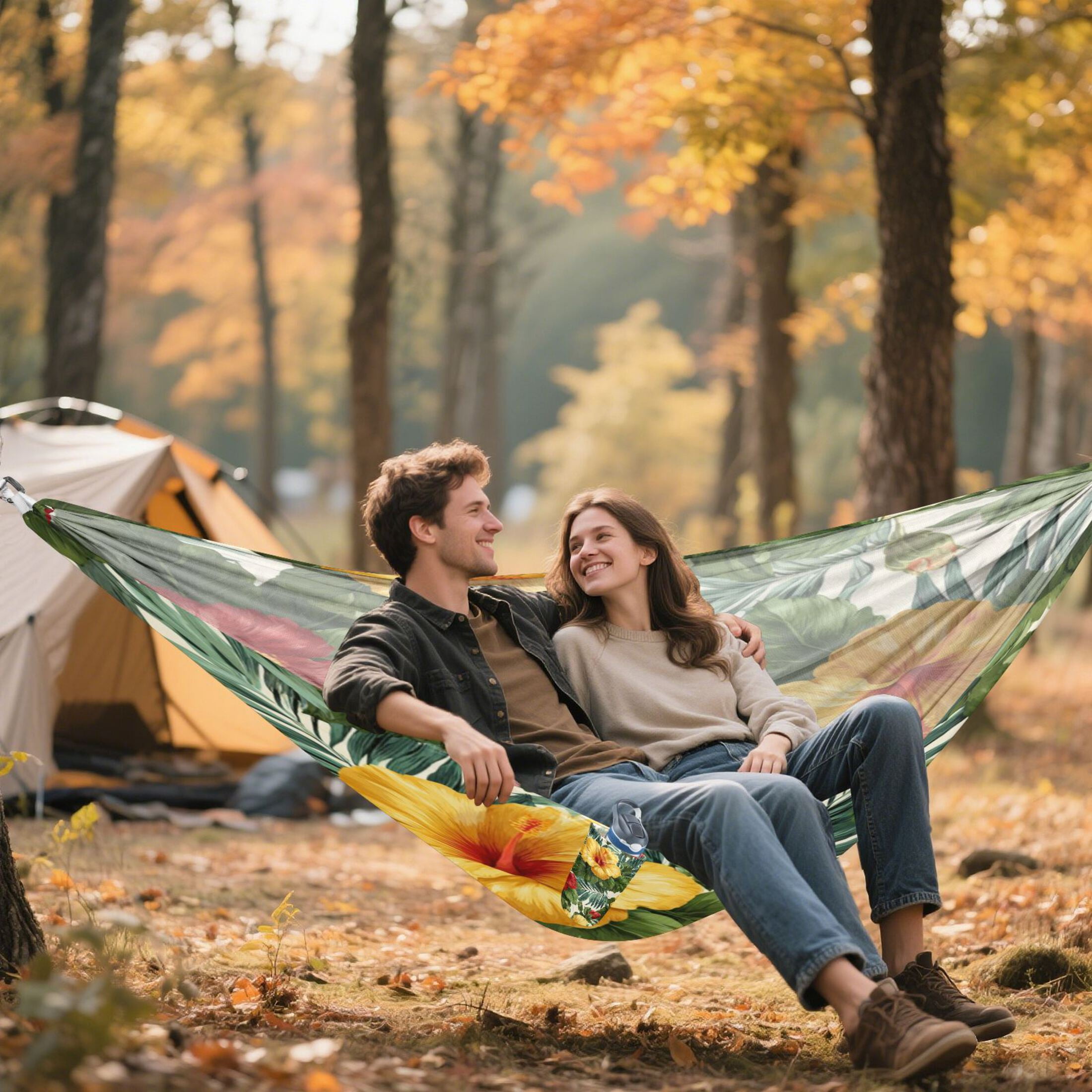 Hammock Camping Hammock Nylon Portable Hammock Travel Camping Hammock Hawaiian Flower Palm Leaves