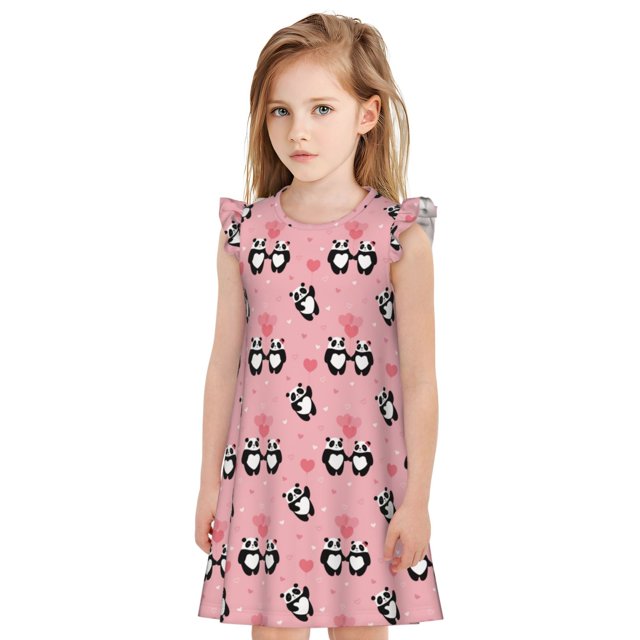 Fotbe Valentine'S Day Panda Vestido de Dormir para Niñas de 3 a 10 Años, Mangas Cortas, Estilo Princesa, Pijama Camisón con Mangas Voladas-XX-Large