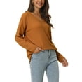 thumbnail image 4 of INSPIRE CHIC Women's V Neck Waffle Knit Long Sleeve Loose Casual Lightweight Pullover L Brown, 4 of 6