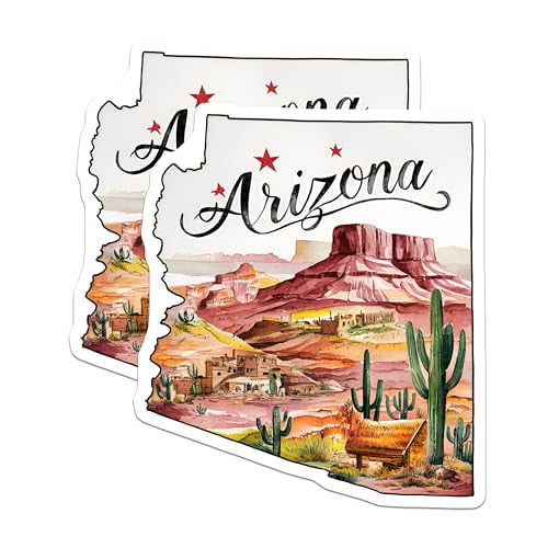 (2 Pack) Arizona Souvenir Magnets - Desert Scene - Travel Keepsake - Scenic Saguaro Cactus Artwork - 5" On Longest Side - for Cars, Fridges, Toolboxes - Made in USA - MAG6277