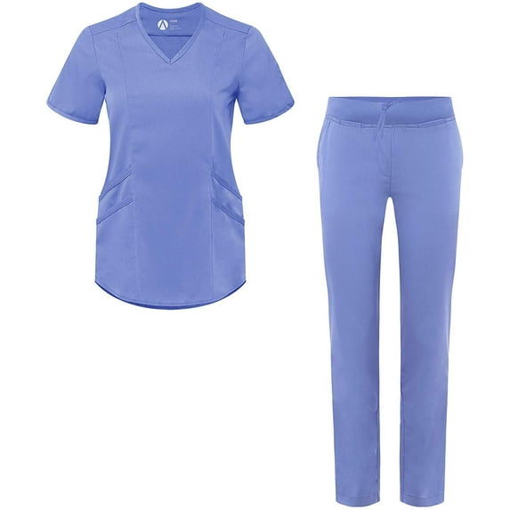Adar Pro Scrub Set for Women - Tailored V-Neck Scrub Top & Tailored Yoga Scrub Pants - P9100 - Ceil Blue - XL