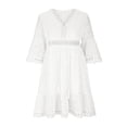 thumbnail image 4 of Robes pour Femmes 2024 Été Oversize Col en V Manches 3/4 Dentelle Patchwork Mini Robe à Fermeture Éclair 50 % de Réduction Liquidation!, 4 of 7