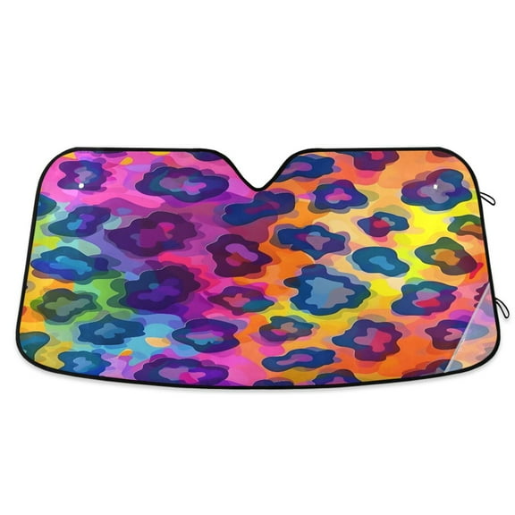 Rainbow Colors Leopard Car Windshield Sun Shade Foldable Car Front Window Visor Heat and UV Protection 53x23.5