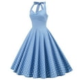 thumbnail image 2 of IBTOM CASTLE Women's Vintage Polka Dot Audrey Dress 1950s Halter Retro Cocktail Prom Dress Rockabilly Wedding Hepburn 50's 60's Party Swing Gown S Blue - Pleated, 2 of 8