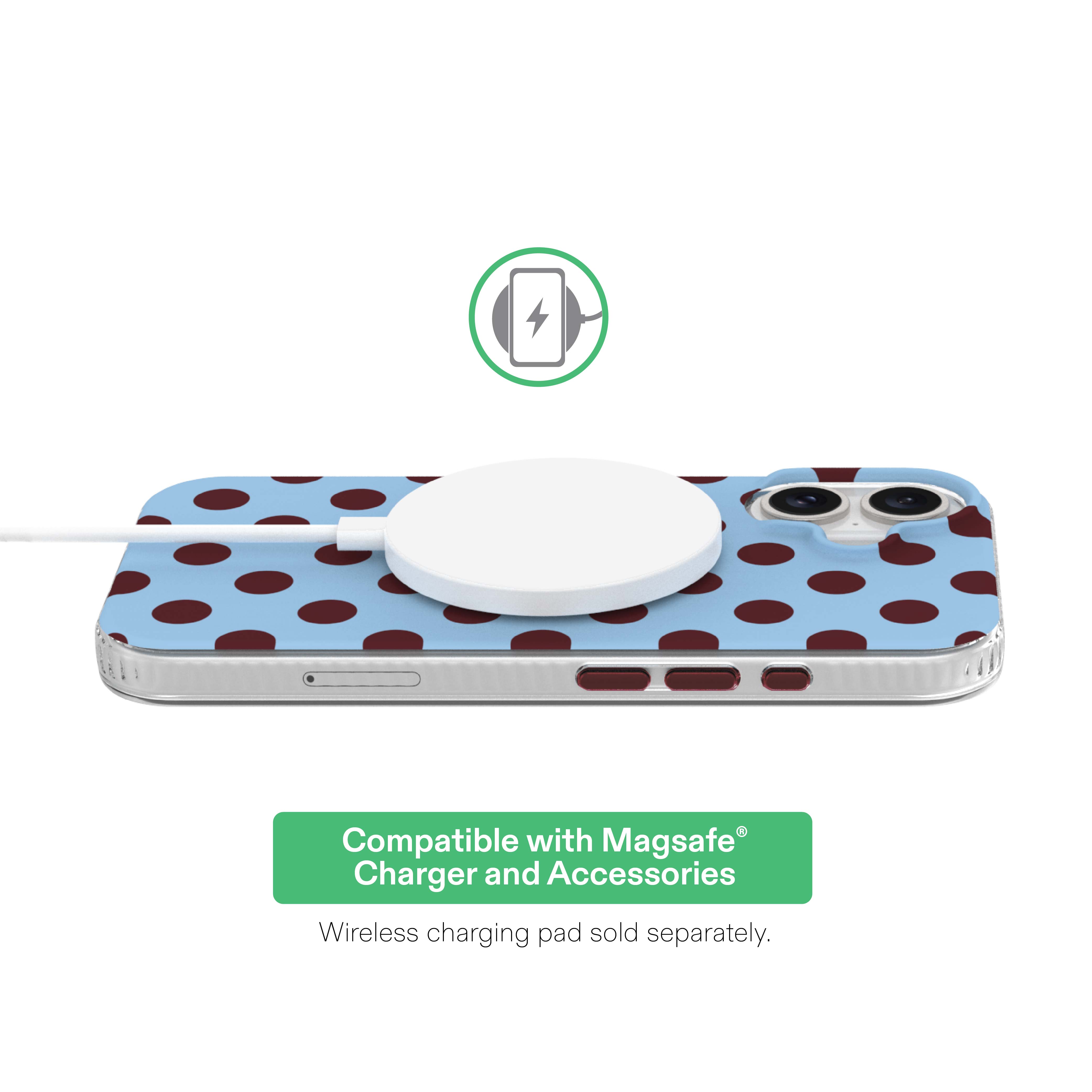 onn Phone Case for iPhone 16, MagSafe Compatible - Blue and Burgundy Polka Dot