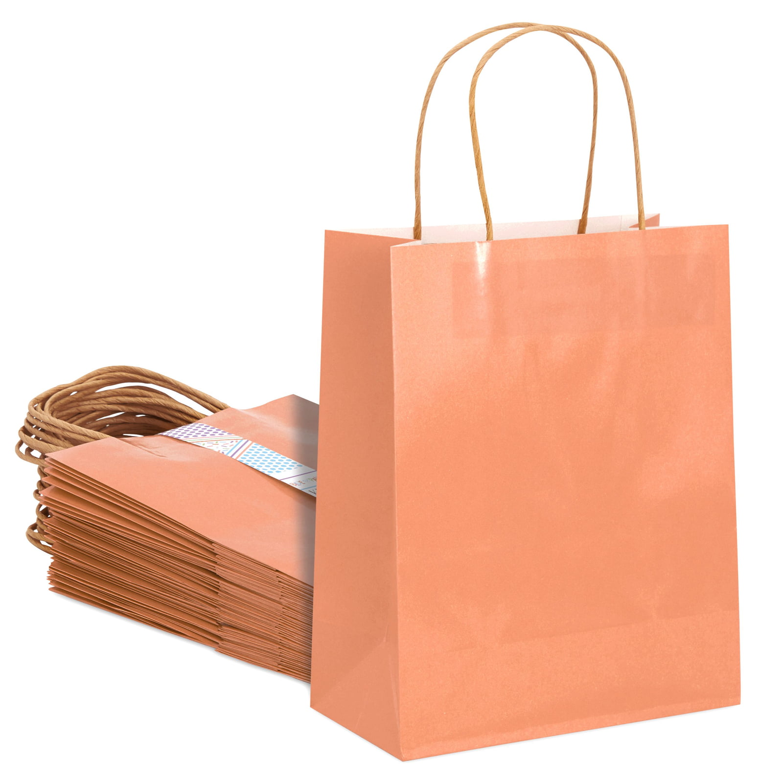 8 x 4 x 10 In, 24 Pack Birthdays Rose Gold Gift Bags with Handles for Weddings