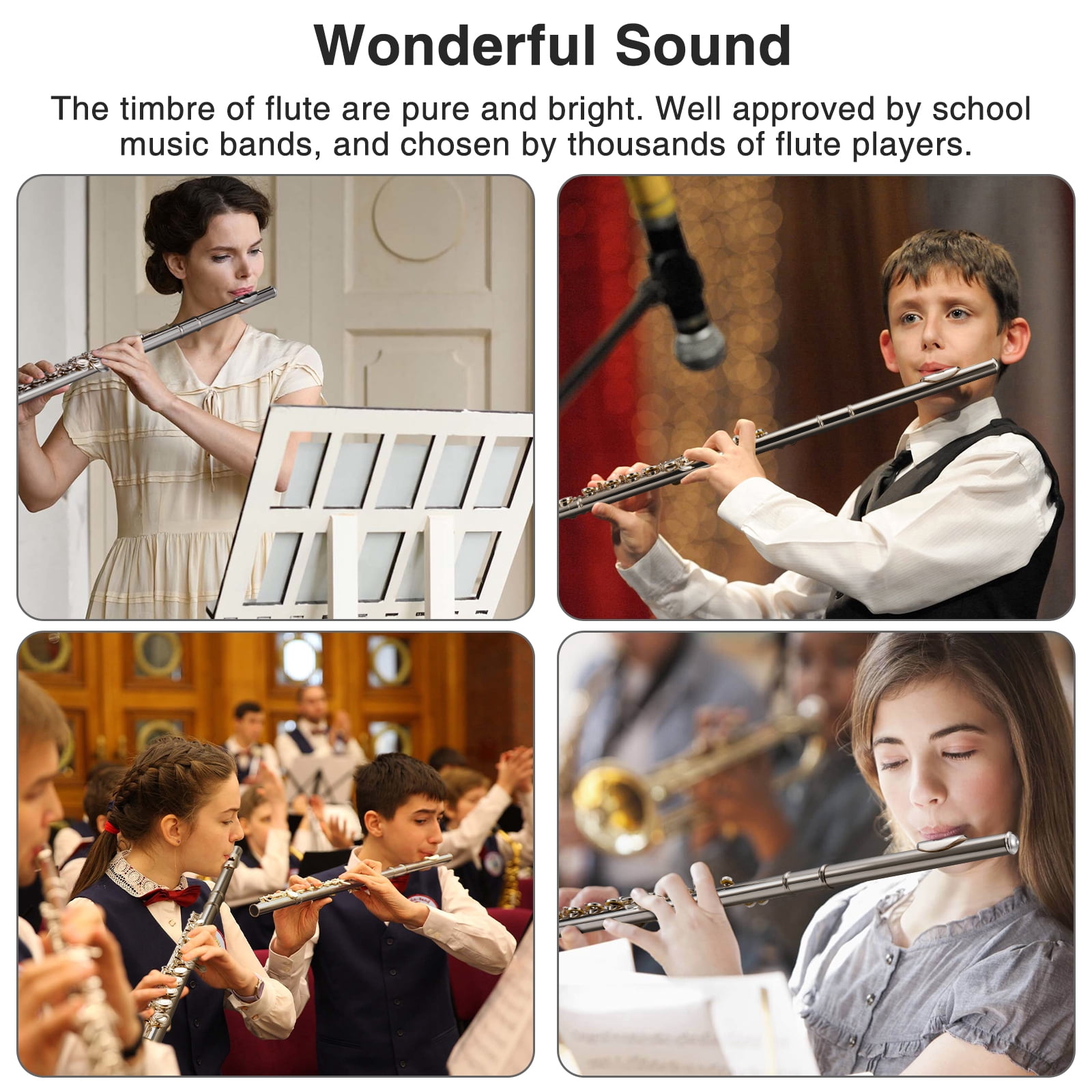POGOLAB Flutes, Closed Hole C 16 Keys Flute Instrument, Student Flute for Beginner Advanced Player with Flute Cleaning Kit, Carry Bag, Stand, Strap, Probe Rod, Gloves