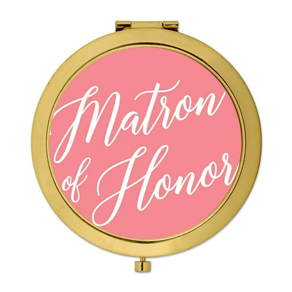 Koyal Wholesale Gold Compact Mirror Matron of Honor Wedding Gift, Coral, 1-Pack