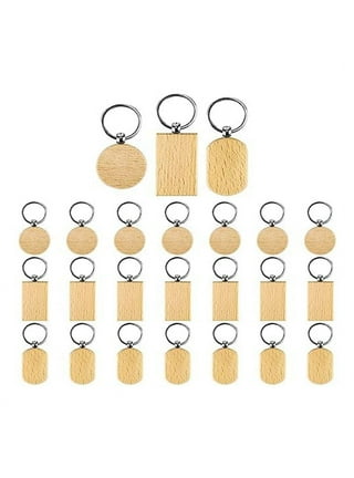 Wood Keychain Blanks,64 Pieces Wood Engraving Blanks Wood Key Chain Bulk  Unfinished Wood Key Ring Rectangle Round Wooden Key Tags for Keychains, Dog