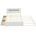 thumbnail image 5 of Euroco Wood Queen Size Platform Bed with Storage Headboard, Drawers Trundle and LED Light for Adults, White, 5 of 15