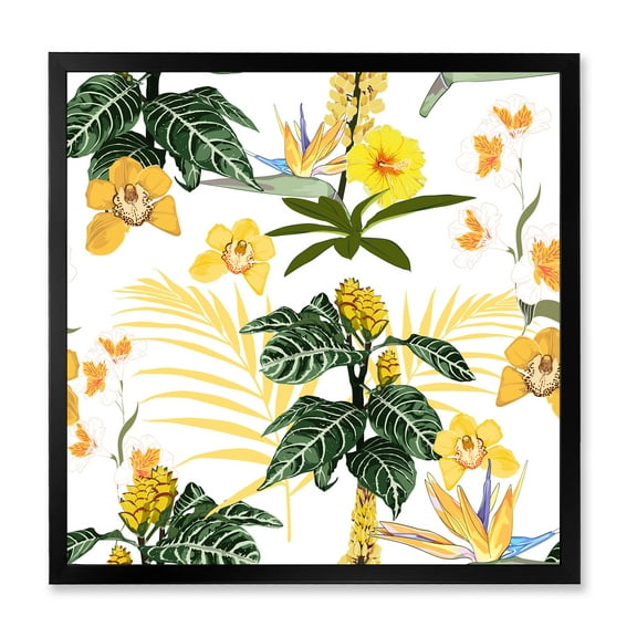 Designart 'Pattern Of Beautiful Yellow Flowers ' Modern Framed Art Print