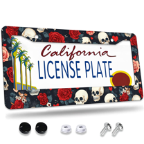 1 Pcs Skulls Roses License Plate Frame, License Plate Cover for Car Decorative Parts, Aluminum License Plate Bracket Holder Rust-Proof Weather-Proof for US Standard Car