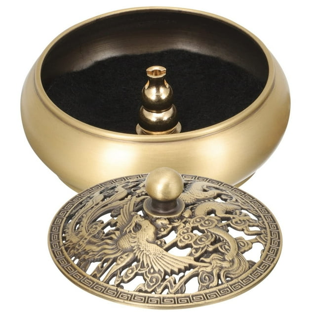 Brûleur d'Encens en Laiton avec Couvercle, Brûleurs à Bobine, Porte-Encens Portable, Cheminée Parfumée