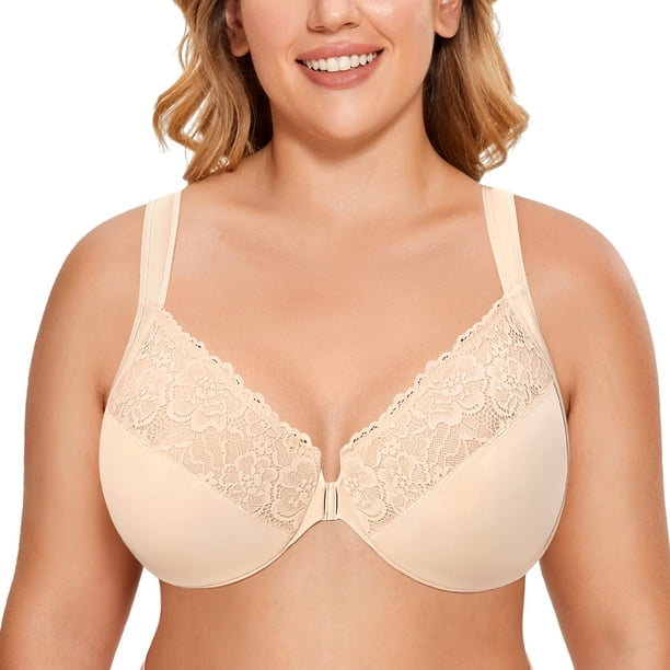 Sostén DELMIRA Tallas Grandes con Cierre Frontal y Encaje Beige 48C