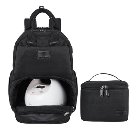 Diaper Bag Breast Pump Backpack - Double Layer for Mother with Insulation Bag Black