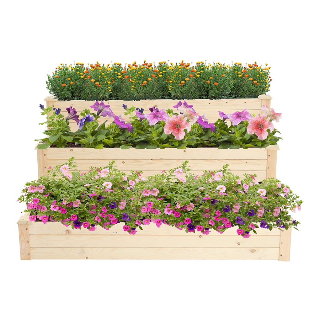 Lowestbest 3 Tier Raised Garden Bed, Wooden Planter Kit Box for Outdoor Lowestbest 3 Tier Raised Garden Bed, Wooden Planter Kit Box for Outdoor